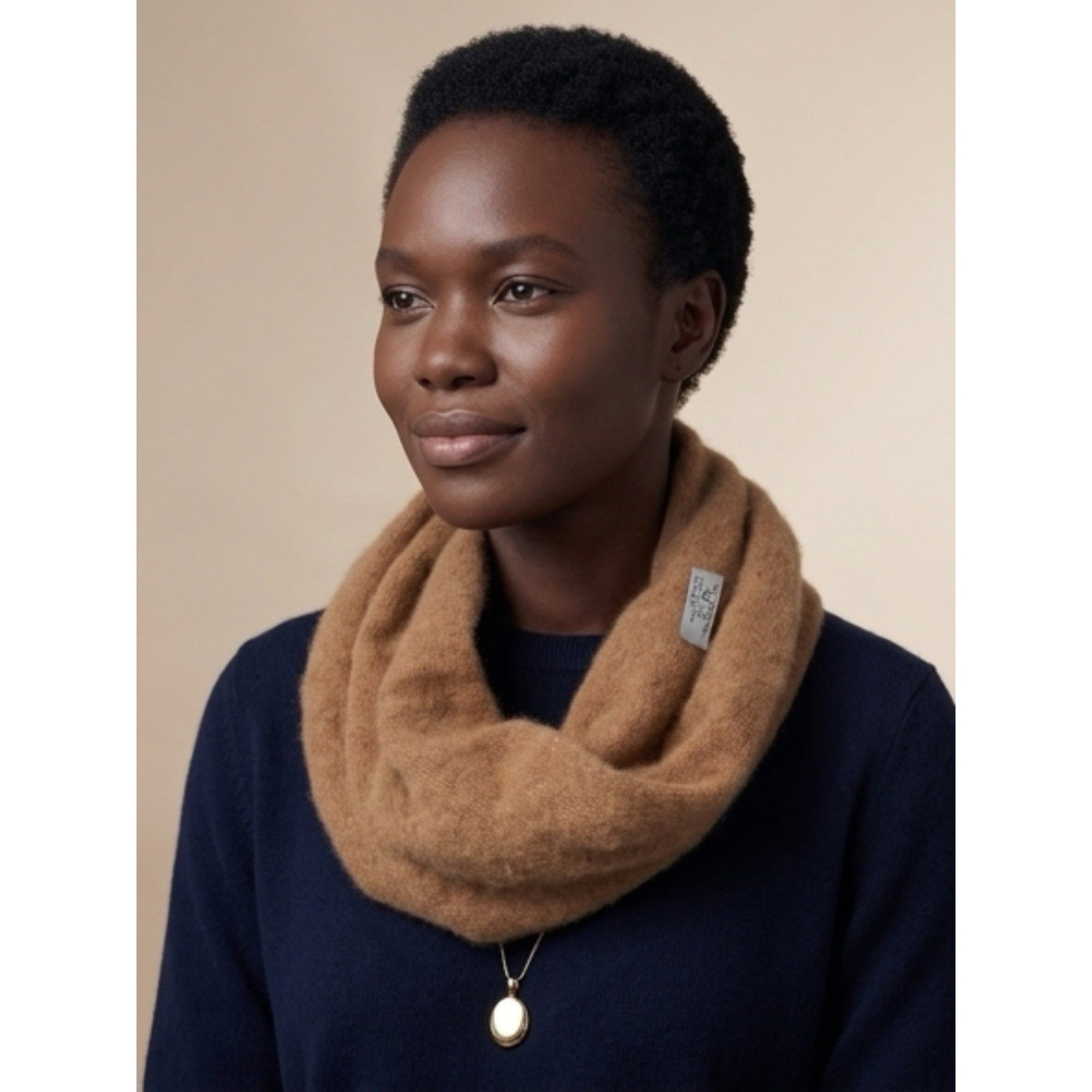 Vintage Unbranded 100% Cashmere Cowl Snood Scarf Neck Warmer Brown Soft Luxury